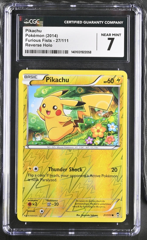 *** CGC NEAR MINT 7***2014 Pokémon Furious Fists Pikachu Reverse Holo