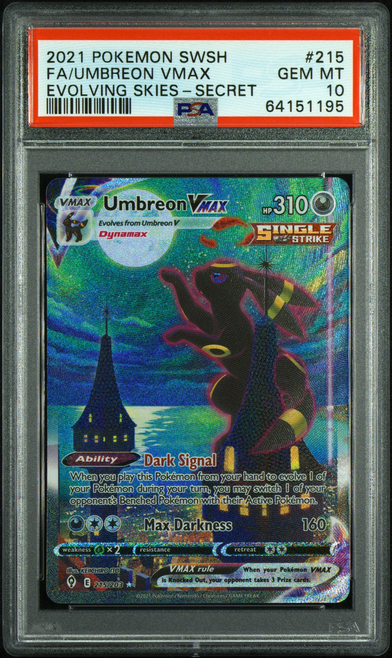 PSA 10 - FA/UMBREON VMAX EVOLVING SKIES-SECRET 2021 POKEMON SWORD & SHIELD EVOLVING SKIES