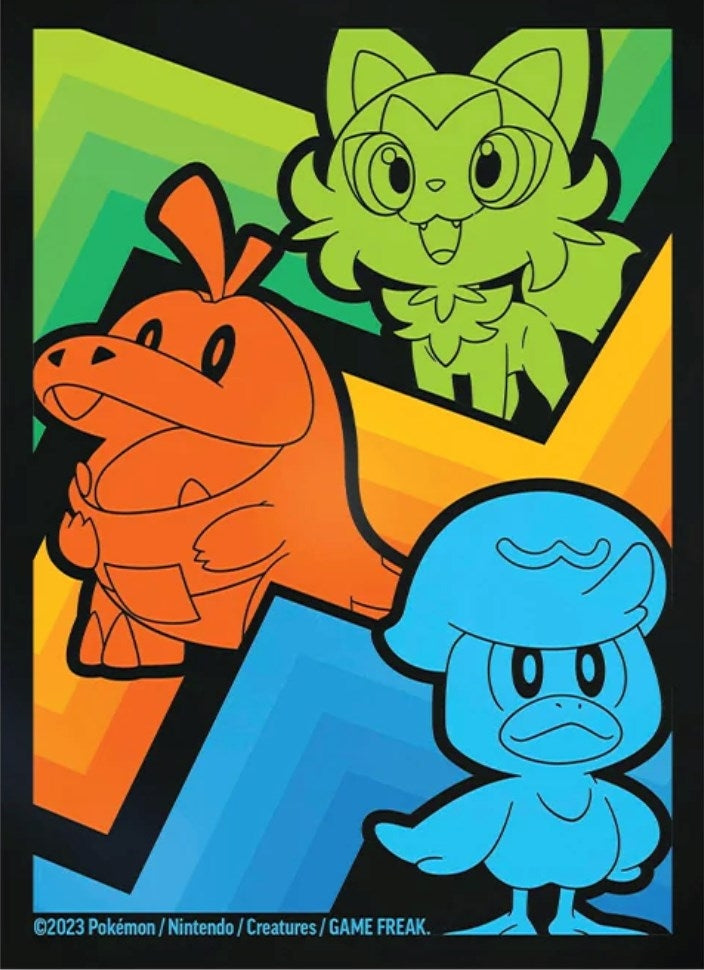 Image for Pokemon TCG: Paldea Evolved Elite Trainer Box Card Sleeves - Sprigatito, Fuecoco and Quaxly (65-Pack) - Card Sleeves