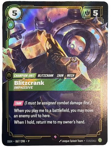 Image for Blitzcrank, Impassive (067/298) (Riftbound Organized Play Promotional Cards) (OPP) - Riftbound: League of Legends Trading Card Game