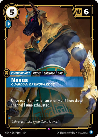 Image for Nasus, Guardian of Knowledge (063/166) (Vendetta) (VEN) - Riftbound: League of Legends Trading Card Game
