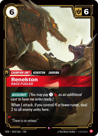 Image for Renekton, Rage Fueled (019/166) (Vendetta) (VEN) - Riftbound: League of Legends Trading Card Game