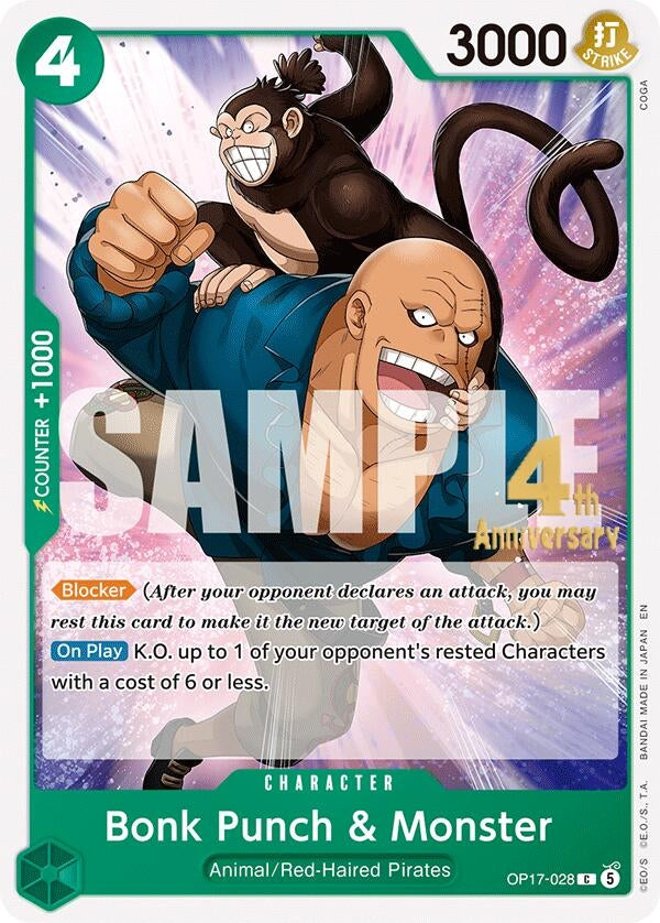 Image for Bonk Punch & Monster (OP17-028) (The World's Strongest Warriors Release Event Cards) (OP17 RE) - One Piece Card Game