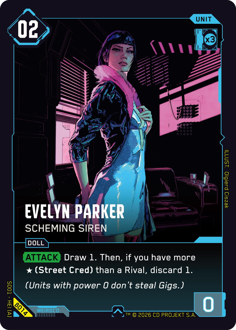 Image for Evelyn Parker - Scheming Siren (B014) (The Heist - Beta Starter Deck) - Cyberpunk TCG
