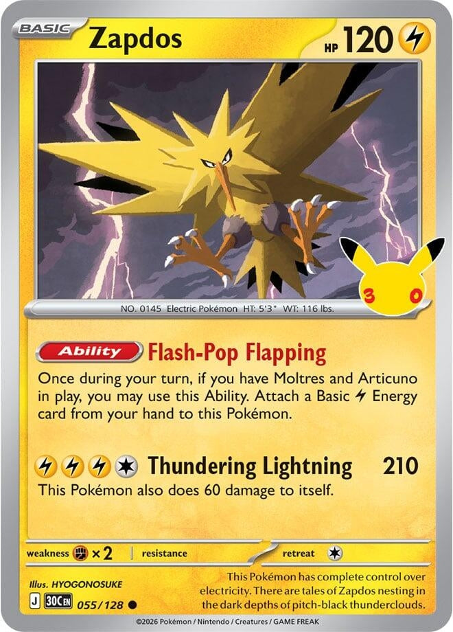 Image for Zapdos (055/128) (ME: 30th Celebration) (30C) - Pokemon