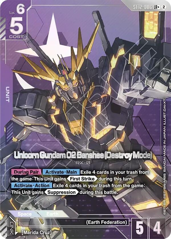 Image for Unicorn Gundam 02 Banshee (Destroy Mode) (LR+) (ST12-006) (Starter Deck 12: Raging Onslaught) (ST12) - Gundam Card Game