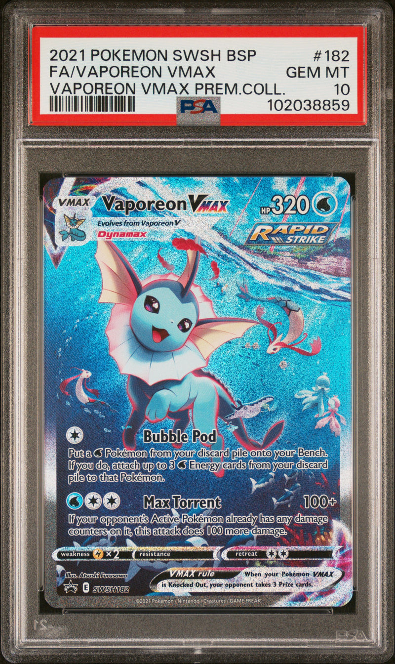 PSA 10 - FA/VAPOREON VMAX VAPOREON VMAX PREM.COLL. 2021 POKEMON SWSH BLACK STAR PROMO