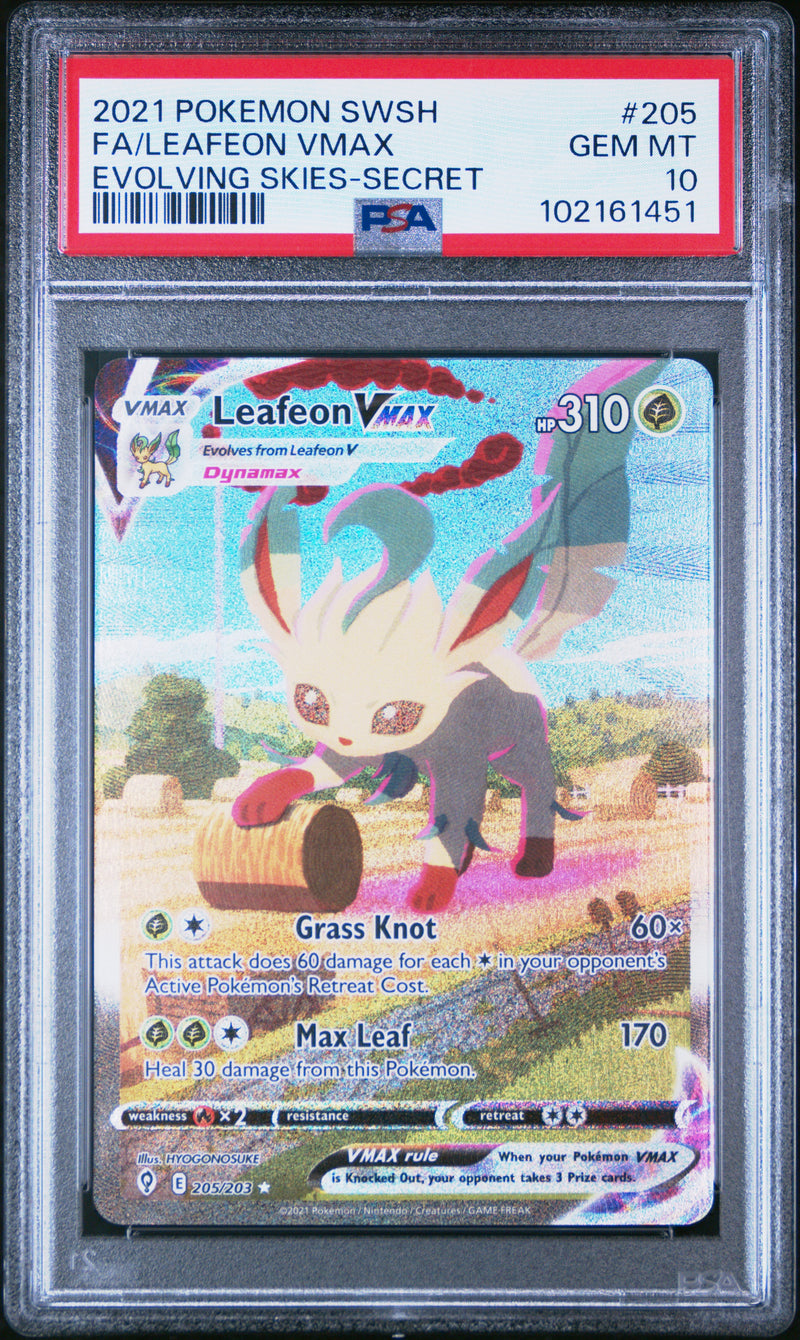 PSA 10 - FA/LEAFEON VMAX EVOLVING SKIES-SECRET 2021 POKEMON SWORD & SHIELD EVOLVING SKIES