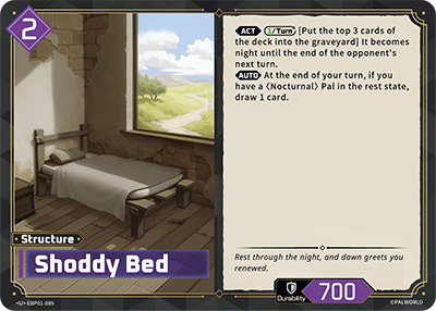 Image for Shoddy Bed (EBP01-089) (Booster Pack "Dawn of Palpagos") (EBP01) - Palworld Official Card Game