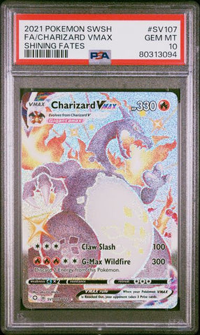 2021 POKEMON SWORD & SHIELD SHINING FATES #SV107 FA/CHARIZARD VMAX SHINING FATES PSA10