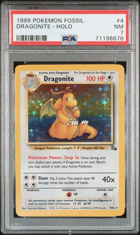 1999 POKEMON FOSSIL #4 DRAGONITE-HOLO 1999 PSA 7