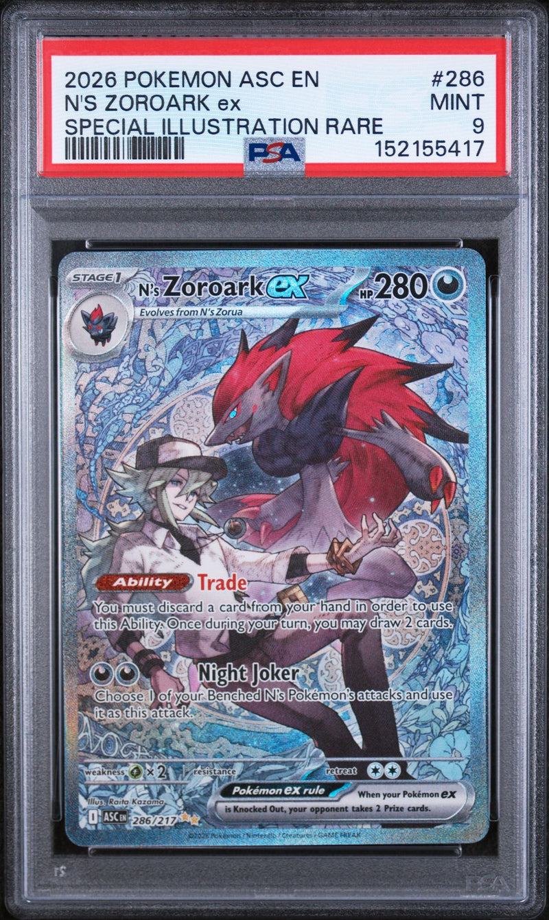 N'S ZOROARK ex SPECIAL ILLUSTRATION RARE 2026 POKEMON ASC EN-ASCENDED HEROES PSA MINT 9